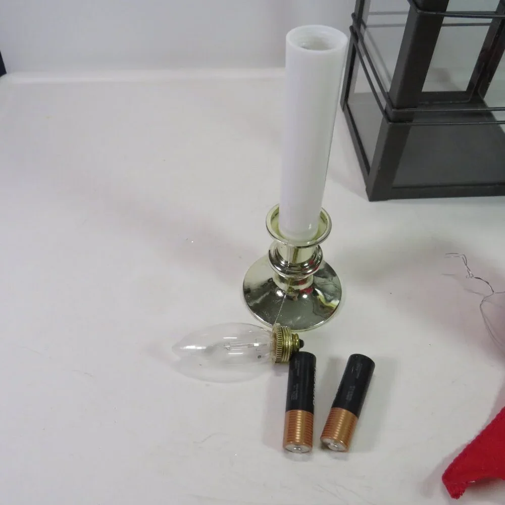 glass metal lantern 18 in tall with battery operated candle, bow and bird